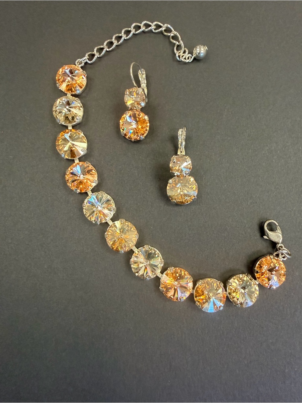 Champagne Crystal Tennis Bracelet and Drop Earrings Set